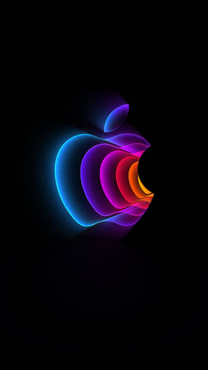 在黑色背景上帶有霓虹漸變色彩的發光Apple標誌