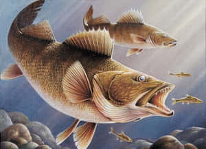 張開嘴嘅掠食性魚類喺岩石附近嘅水底游動。 — 釣魚 壁紙