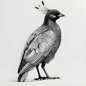 一隻有羽毛冠的黑白插圖鳥單腳站立。 — 鳥 壁紙