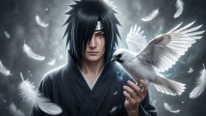 宇智波鼬輕柔地抱著一隻白鴉