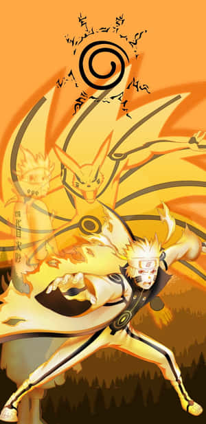 Naruto 處於九尾查克拉模式，身後有狐靈。
