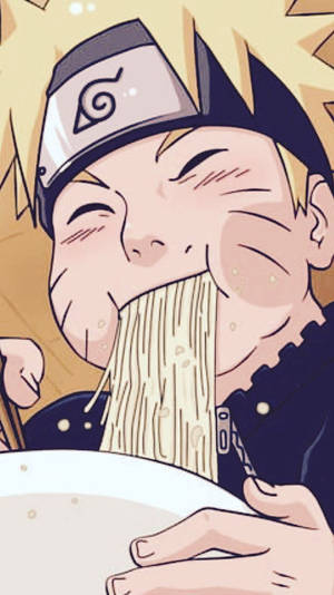 動漫男孩，頭髮尖刺，愉快地吃著拉麵。 — 火影忍者 壁紙