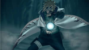 白色斗篷的動漫忍者在迷霧森林中引導發光的藍色查克拉。 — 火影忍者 壁紙