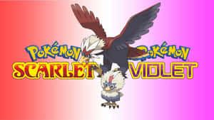 Pokémon 朱紅與紫羅蘭遊戲標誌，附有烈箭鷹及其較小形態。 — 可愛寵物小精靈 壁紙