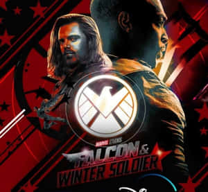 帶有發光 S.H.I.E.L.D. 標誌的獵鷹與酷寒戰士漫威海報。