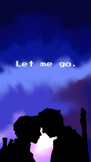 兩個剪影人物在紫色暮色天空下擁抱，帶有文字「Let me go」。