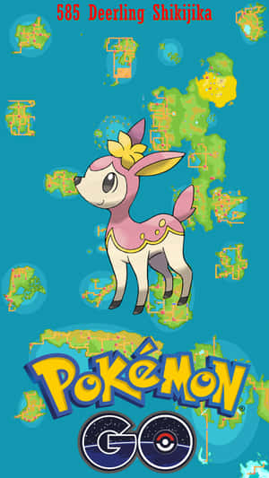 四季鹿寶可夢與地圖碎片和Pokémon GO標誌在青綠色背景上 — 可愛寵物小精靈 壁紙
