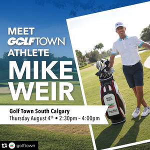 高爾夫球手 Mike Weir 在高爾夫球場上，附有 Golf Town South Calgary 的活動詳情。 — 火影忍者海報 壁紙