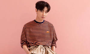 穿條紋襯衫的年輕男子在粉紅色背景前 — 崔宇植 GIF 壁紙