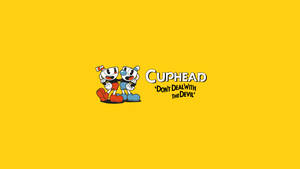 Cuphead和Mugman卡通角色在黃色背景上，帶有遊戲標誌。