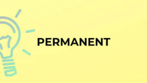 青綠色燈泡圖標及黃色背景上的permanent字樣
