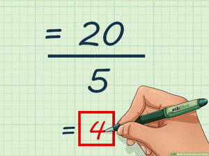 手在解決20除以5後，在紅色框內寫下答案4。