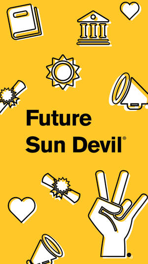 黃色背景，帶有白色輪廓圖標和粗體文字 Future Sun Devil。