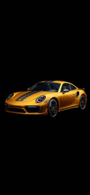 金色保時捷911 Turbo S，黑色條紋，黑色背景