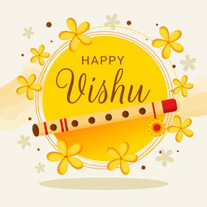 以黃色調呈現笛子和花朵的Happy Vishu祝福