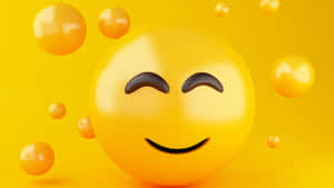 一個笑面表情符號，合埋眼，被漂浮嘅泡泡包圍，背景係黃色。
