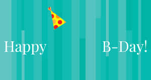 青綠色條紋背景上的派對帽和Happy B-Day文字
