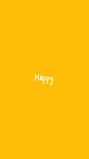 黃色背景，白色草書的「Happy」字樣。 — 開心 GIF 壁紙