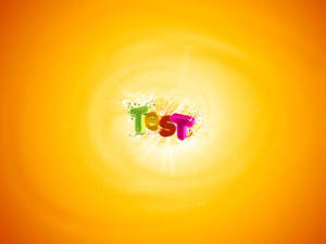色彩繽紛嘅3D文字「Test」喺耀眼橙色背景上發光。 — 簡單 壁紙