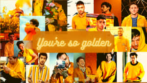 One Direction金黃色服裝拼貼畫，帶有「You're so golden」文字。