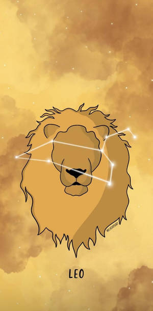 獅子座星座插圖，背景為金色星空。