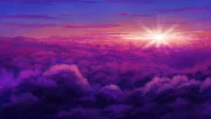 紫色雲層上的日出，光芒四射 — 黎明 壁紙