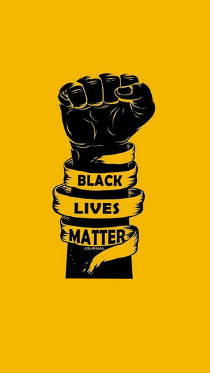 黑色舉起拳頭，黃色絲帶上寫有 Black Lives Matter 文字。 — 黑色動態圖 壁紙