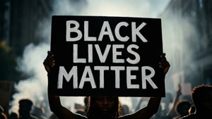抗議者在街頭示威中舉著 Black Lives Matter 標語牌。