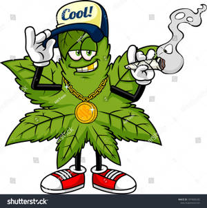 綠色卡通葉角色抽大麻煙戴帽子鏈和運動鞋
