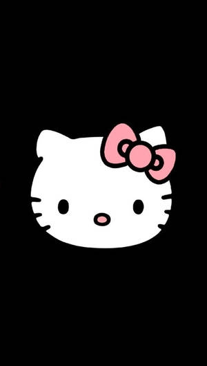 Hello Kitty 卡通臉，帶粉紅色蝴蝶結，黑色背景