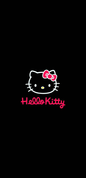 Hello Kitty標誌，帶粉紅色蝴蝶結和文字，黑色背景