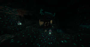 終界使者在一個由發光方塊和燈籠照亮的黑暗 Minecraft 洞穴中。
