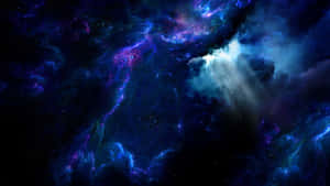 令人驚嘆的宇宙星雲，帶有發光的藍紫色雲朵和散落的星星。 — 太空 壁紙