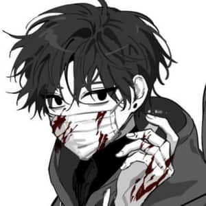 戴著血跡斑斑面罩的動漫男孩拿著手機 — 漫畫 壁紙
