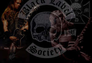 Black Label Society 金屬樂隊標誌，帶有結他手和骷髏設計。 — AMOLED 壁紙