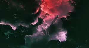 宇宙星雲，紅色和紫色的雲在深空中發光。