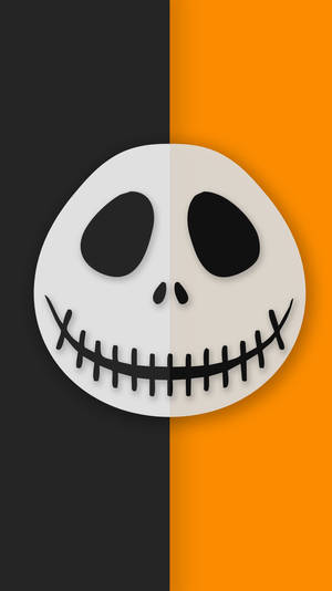 Jack Skellington 面孔喺黑色同橙色背景之間分割。