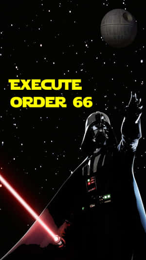 黑武士在太空中舉手，背景有死星和 execute order 66 文字。 — 省電 壁紙