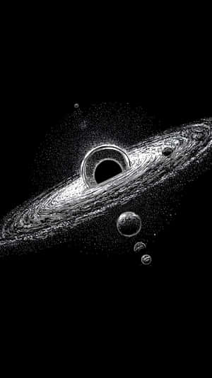 帶有發光吸積盤和軌道行星的黑洞 — 手機 壁紙