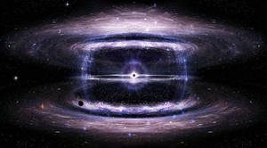 深空中帶有發光吸積盤和周圍恆星的黑洞。