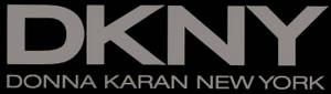 DKNY 時尚品牌標誌，灰色文字，黑色背景。