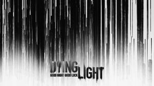 黑白抽象數位藝術，帶有垂直條紋和文字 dying light good night good luck。