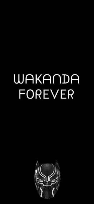黑豹面具和Wakanda Forever文字在黑色背景上。