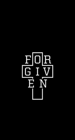 白色幾何十字架在黑色背景上拼出 FORGIVEN。 — 黑白 壁紙