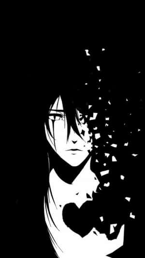 動畫角色，碎片剝落露出心形。 — 黑白藝術 壁紙