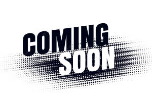 粗體黑白「COMING SOON」文字，帶半色調點漸變效果。