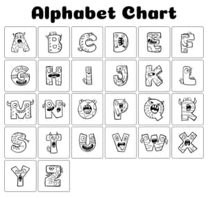適合兒童的黑白字母表，帶有卡通怪物字母。 — 舊紙 壁紙