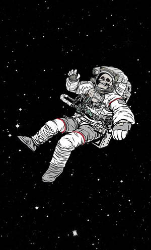 一個骷髏太空人喺太空漂浮，背景有星星。