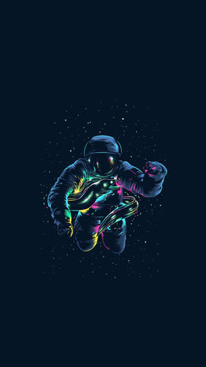 霓虹發光太空人在星空背景下漂浮於太空