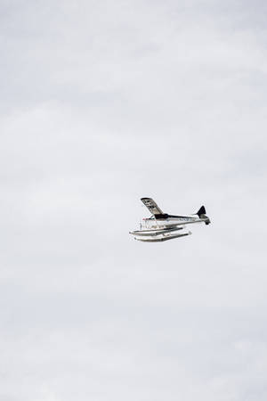 白色水上飛機在陰沉的灰色天空中飛行。 — 飛機 壁紙
